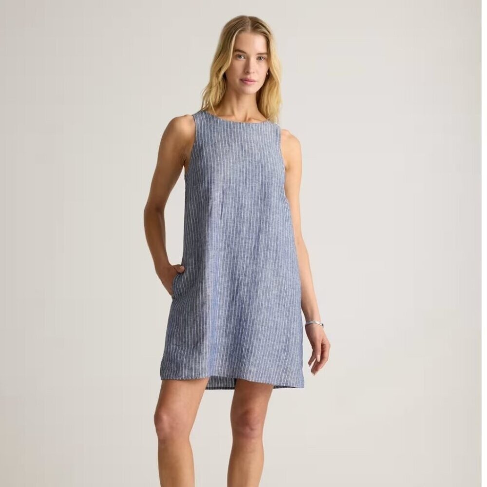 Quince Blue Striped Linen Mini Dress